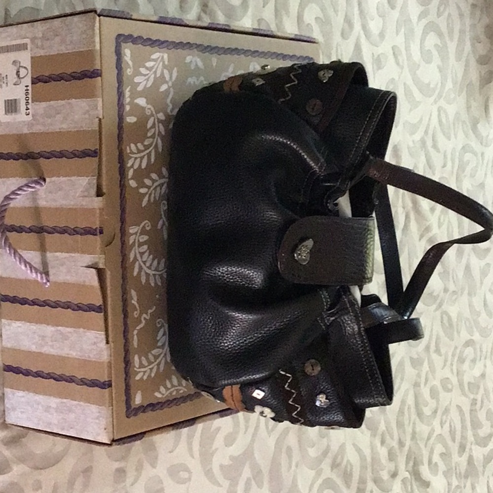 Brighton classic black chocolate pebble leather Betsy handbag. Paisley lining.